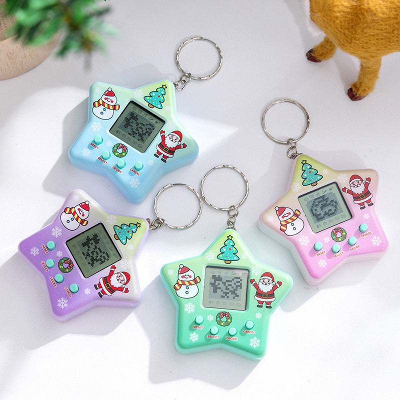 Five-pointed star pet feeding game console kids educational digital toy creative retro keychain pendant