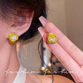 S925 sterling silver needle earrings, gold-tone double layer zircon flower studs, women's unique design, fashionable and elegant, versatile earrings