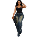 European and american women's wide-leg jeans -  cross-border fashion: washed, tie-dye, distressed straight-leg cargo pants