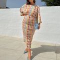 cross-border e-commerce european and american women's clothing: new summer collection - elegant and chic printed v-neck lantern sleeve midi dress