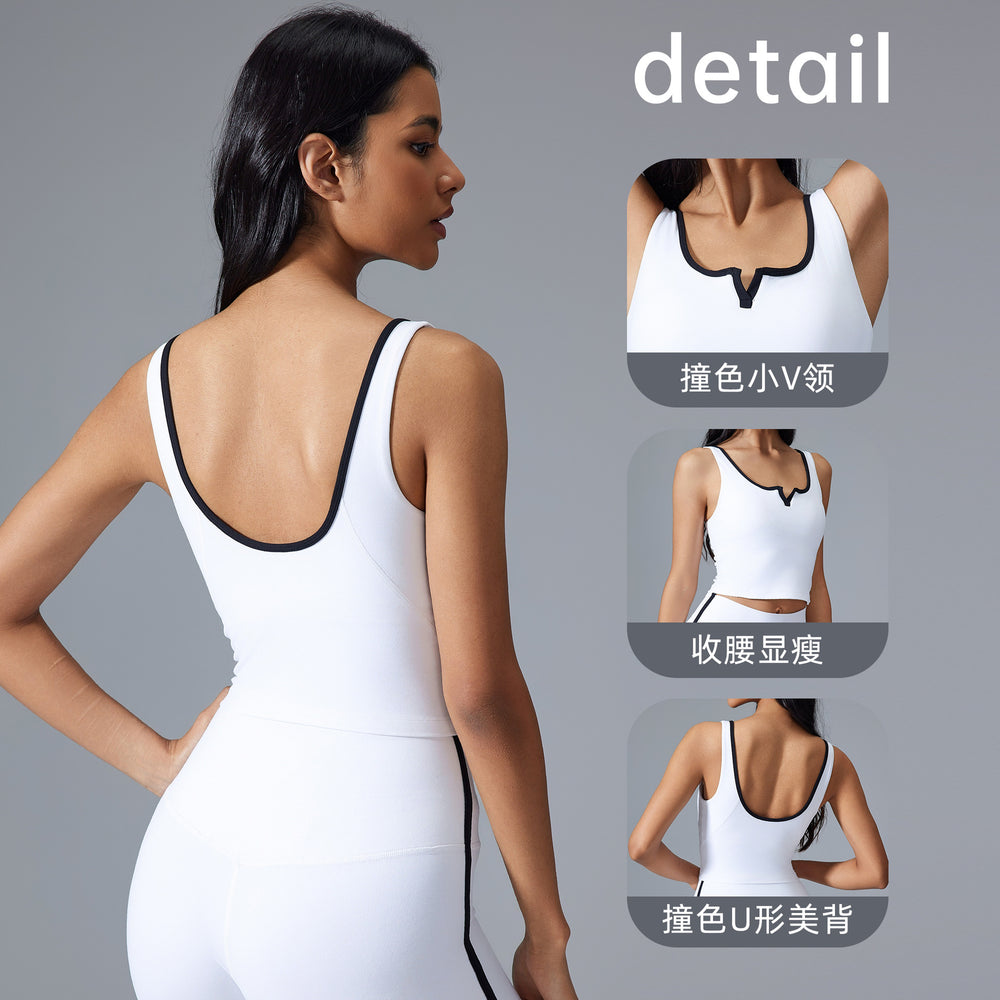 Color block u-back sports bra top - women's sleeveless workout tank with padded cups - perfect for yoga and fitness (model d25152)