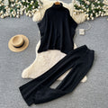 Lazy style knittingtwo-piece set for women autumhigh collartopsloose pants silmslimming looksweaterwork clothingsuit