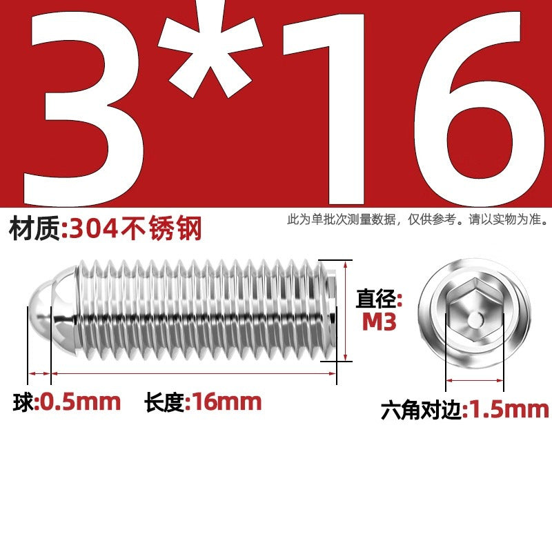 304 stainless steel/12.9 grade wave ball screw steel ball fastening spring ball head spring plunger ball glass positioning ball
