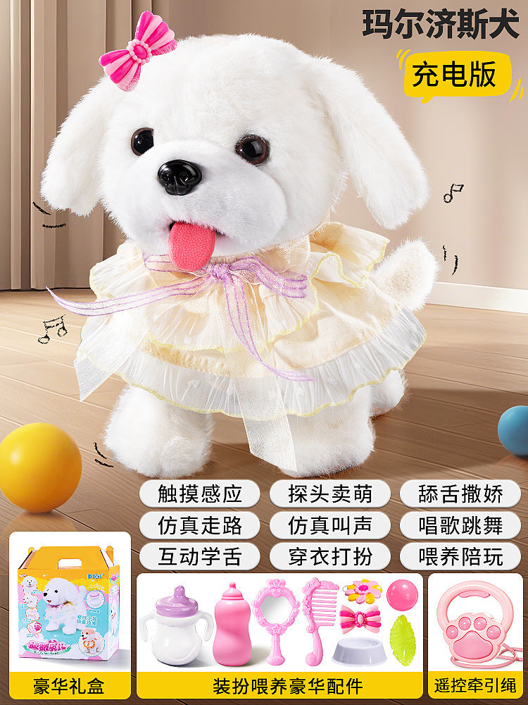 Kids' electric realistic plush toy dog - walks, barks, moves, learns to talk, licks - electronic dog for boys and girls