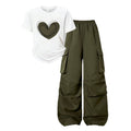 Summerk-styleeasiest for matchheart shirredtops high waistdrapedworkwearstraight-leg pantsgirlsuit
