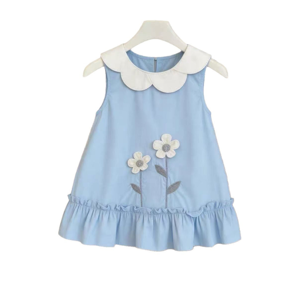 Girls' fresh sleeveless dress - summer  new arrival: petal collar, cute & gentle style, floral print, wide shoulder tank dress