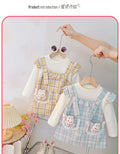 Girls' dress  autumn collection: adorable baby girl dress with cartoon bunny and plaid patchwork, long sleeve