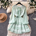 Korean style red polka dot slim-fit dress - women's summer long sleeve ruffle hem waist-cinching slimming high-end tiered dress