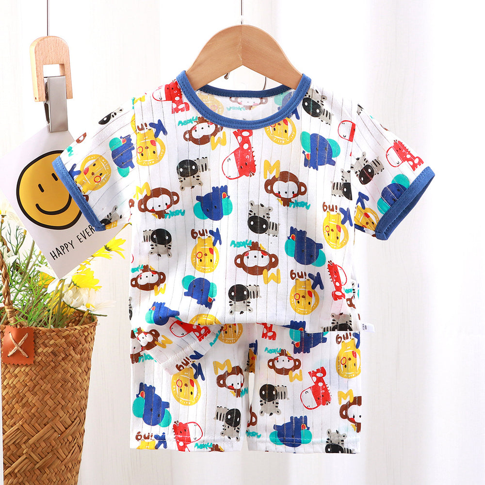 New summer children's loungewear set: lightweight casual cotton pajamas for boys and girls - perfect for air conditioning. two-piece set