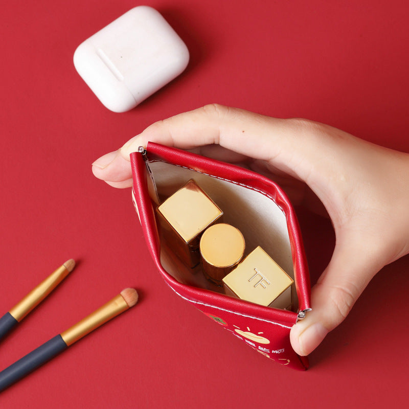 Shrapnel portable cosmetic bag waterproof pouch pu leather simple mini digital bag makeup brush storage bag earphone bag