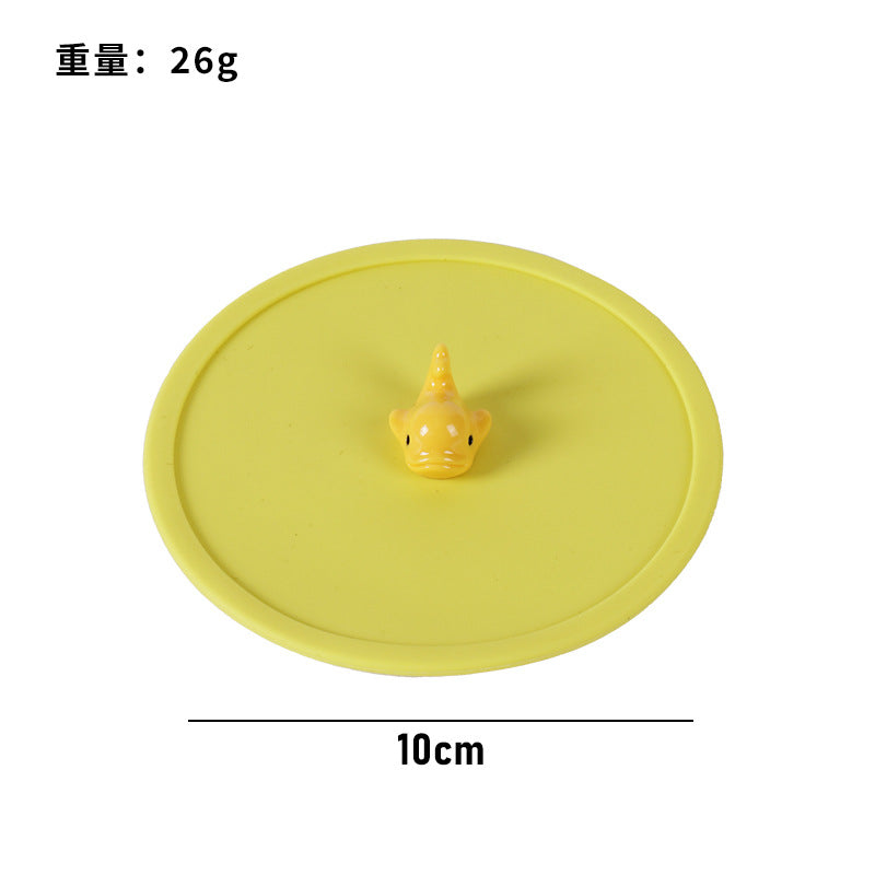 Silicone cup lid - food grade, cartoon design, creative, dustproof, leak-proof tea cup/water cup lid - multi-purpose sealed fresh-keeping lid