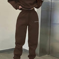 026  fashion cross-border retro brown sports suit small letter embroider short sweatshirt jogger pants
