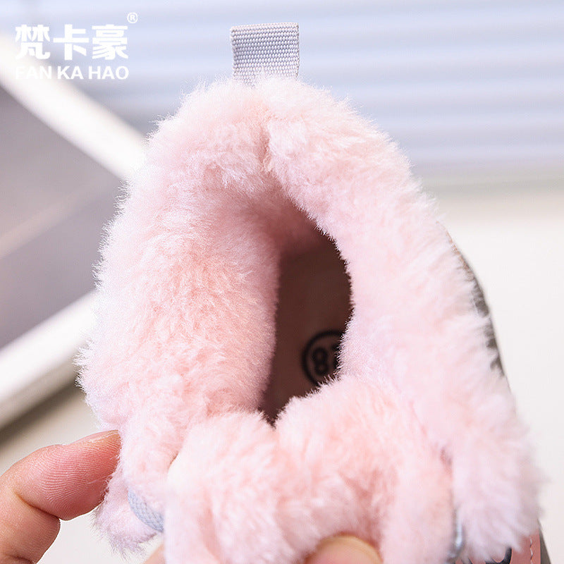 Vancahao girls' thickened warm snow boots,  winter new collection, boys' black cotton shoes, versatile ankle boots for kids