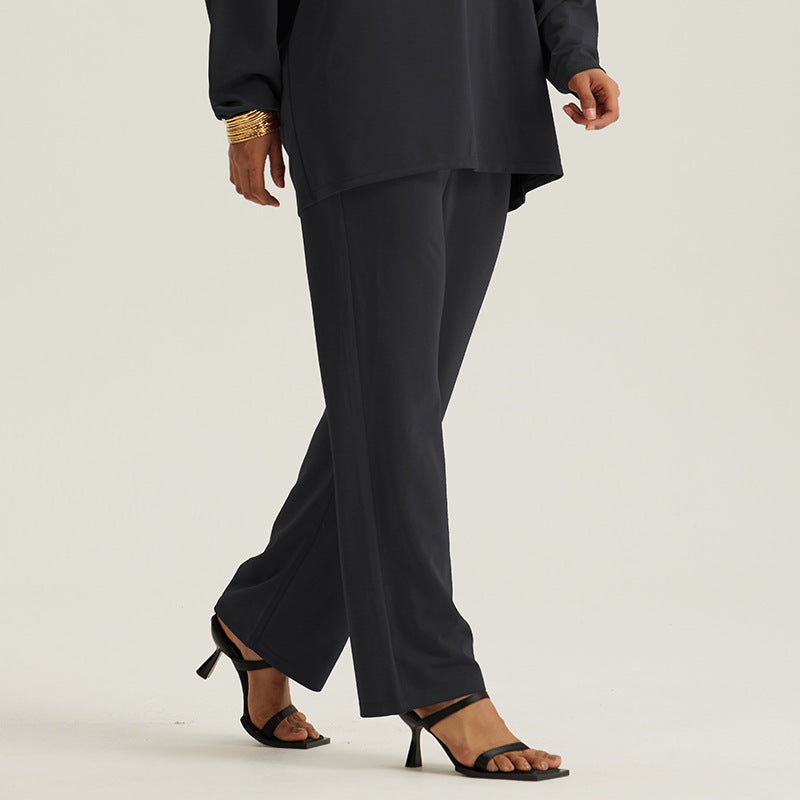 new women's loose fit active pants - elastic waistband, slimming straight leg, everyday running & fitness long pants