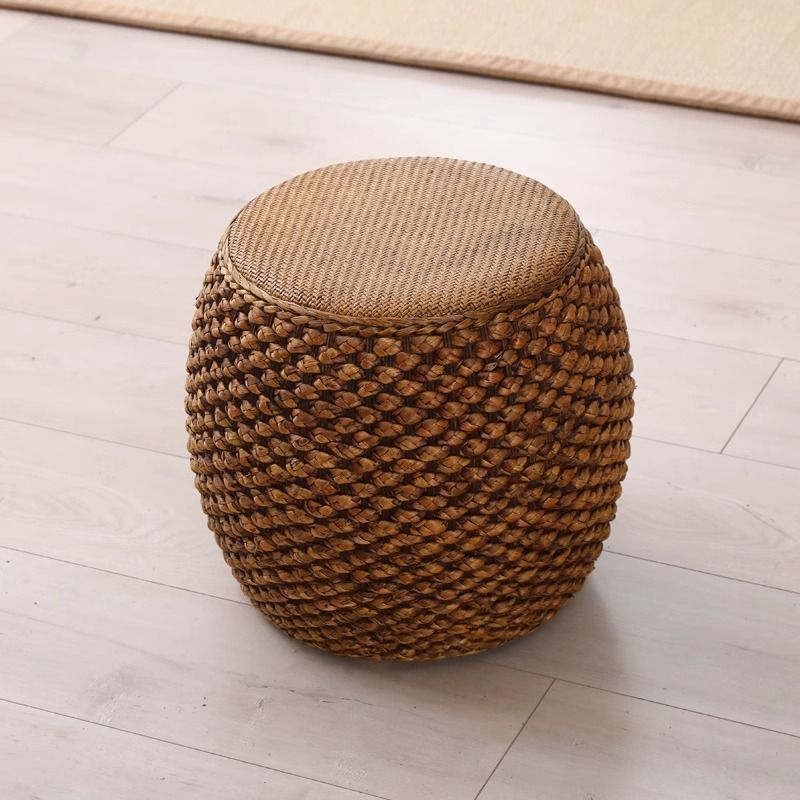 Rattan chinoiserie solid wood straw makeup low drum stool for home living room coffee table shoe changing stool guzheng piano board tall round stool