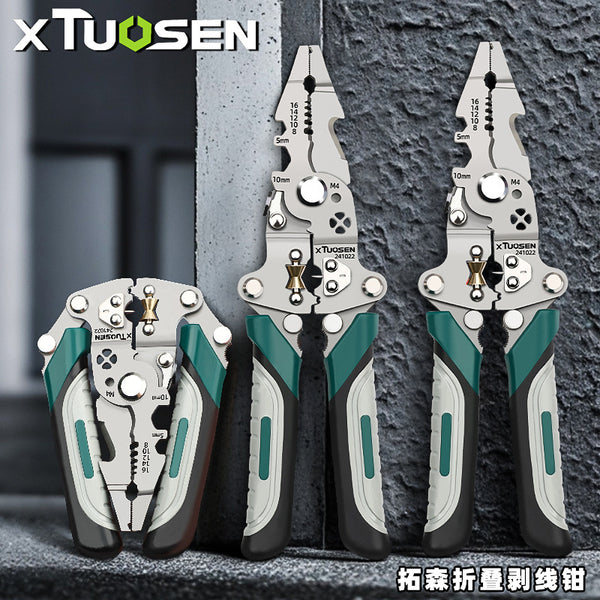 Tuosen foldable wire splitting and peeling pliers, multi-functional wire cutting and crimping pliers, special pliers for electricians, wire stripping pliers
