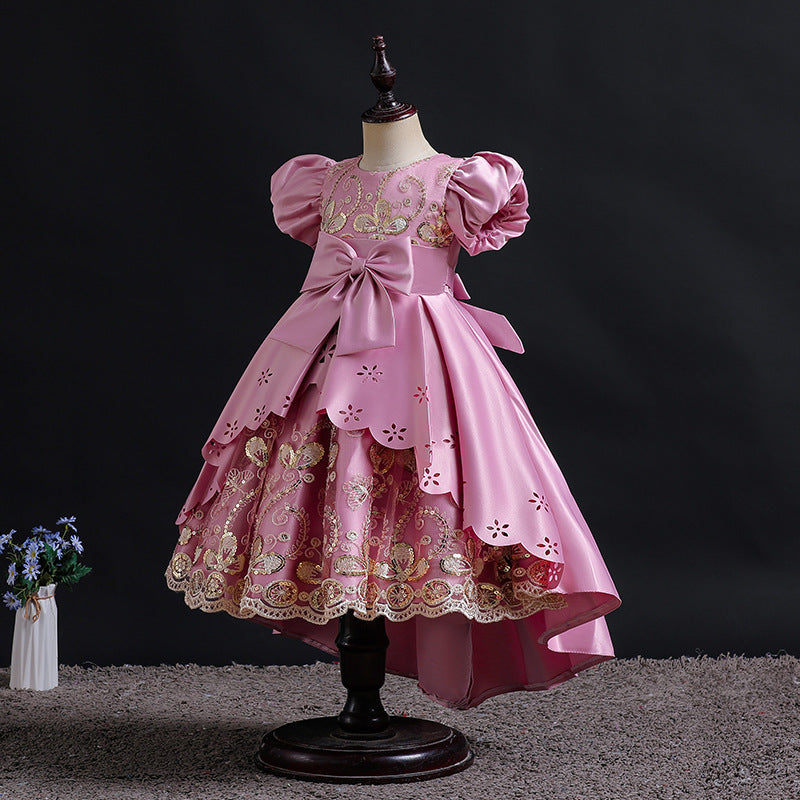 Amazon children's clothing kids' formal dress embroidered sequin princess dress girls' stylish birthday party puff sleeve dress
