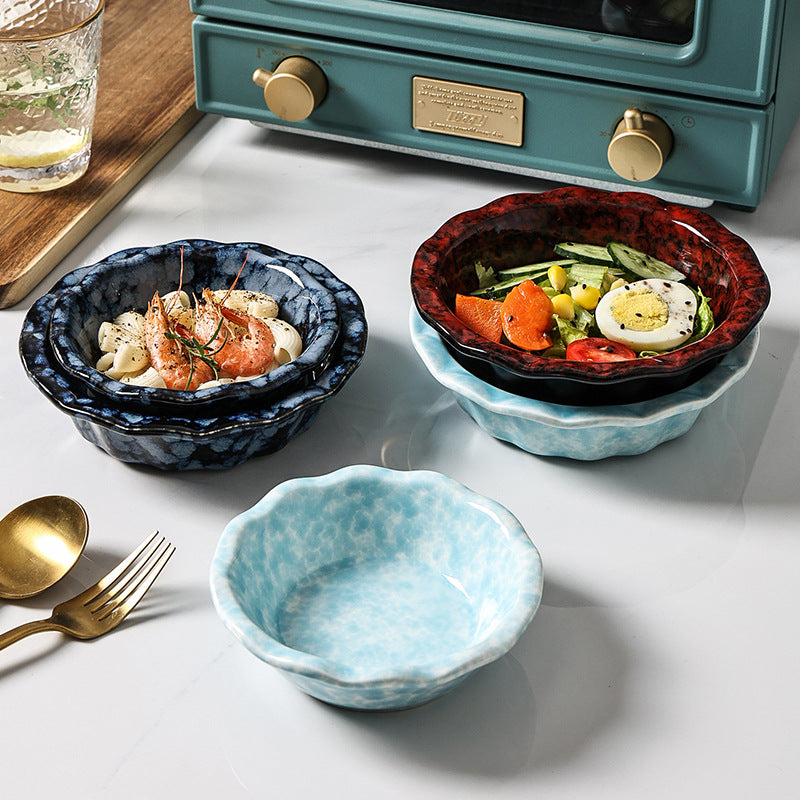 Japanese-style creative fruit & vegetable dessert salad bowl - microwave safe rice bowl - solid color ceramic with lace trim