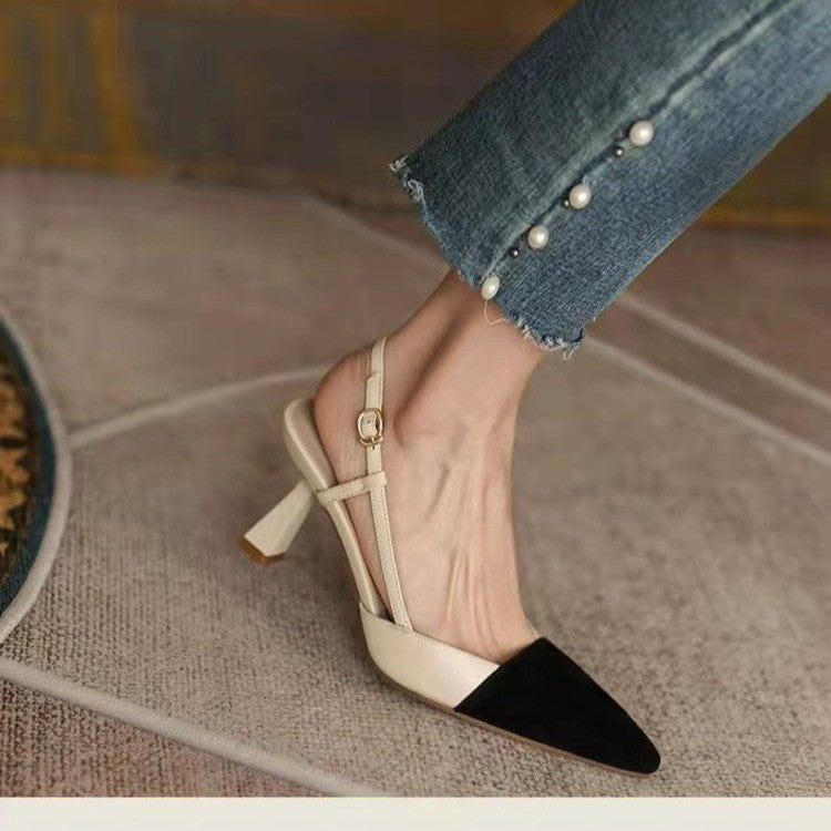 Frenchniche style toe sandals for women 2025 summer new arrival pointed toe one-piece buckle color matching thin heel shallow mouth high heels