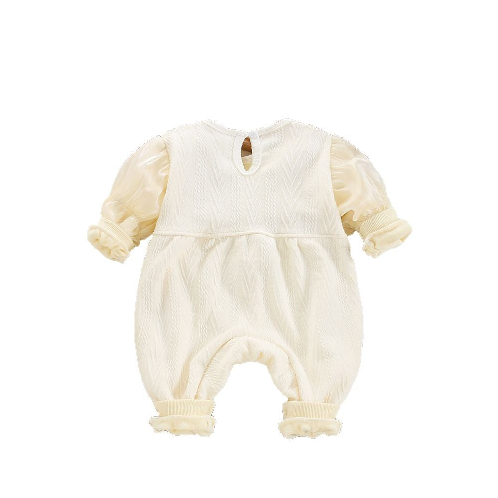 Baby girl fleece-lined romper jumpsuit autumn winter romper newborn jacquard cherry winterheattech romper