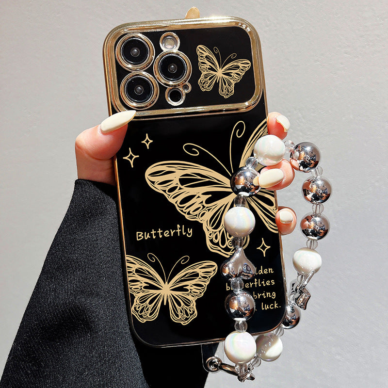 Large window electroplating suitable for apple 15pro butterfly starry sky mobile phone case iphonexr/13 bracelet soft protective cover