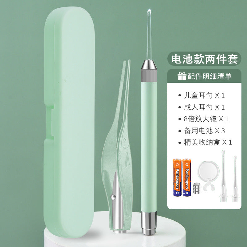 Baby luminous ear spoon ear pick luminous ear tweezers ear digging earwax tweezers tool suit ear picking with light in stock