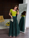 Fashionexport cross-border fashion high waistsweetlacepleated skirt long skirt a-line skirt slimming lookeasiest for matchwork clothing
