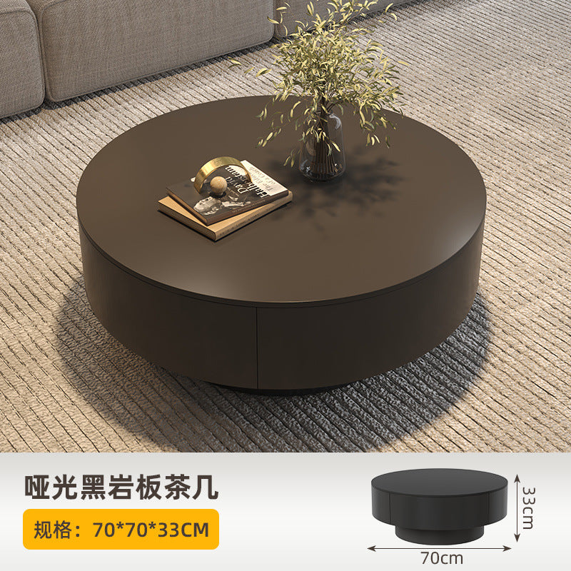 Minimalist sintered stone coffee table - small apartment, modern minimalist, light luxury, high-end round living room table, black, home, trending coffee table