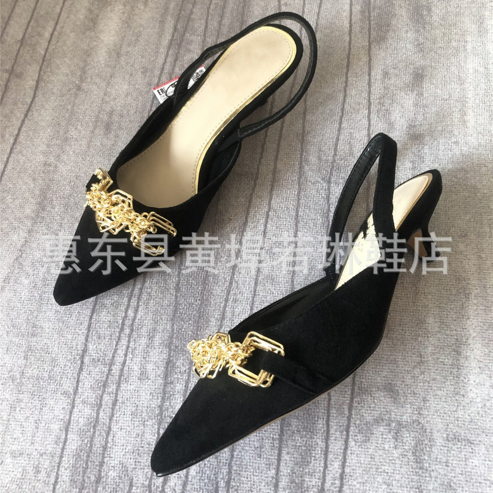 Z's new metallic buckle embellished suede pointed-toe stiletto sandals - stylish plus size women's black pumps