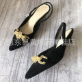 Z's new metallic buckle embellished suede pointed-toe stiletto sandals - stylish plus size women's black pumps
