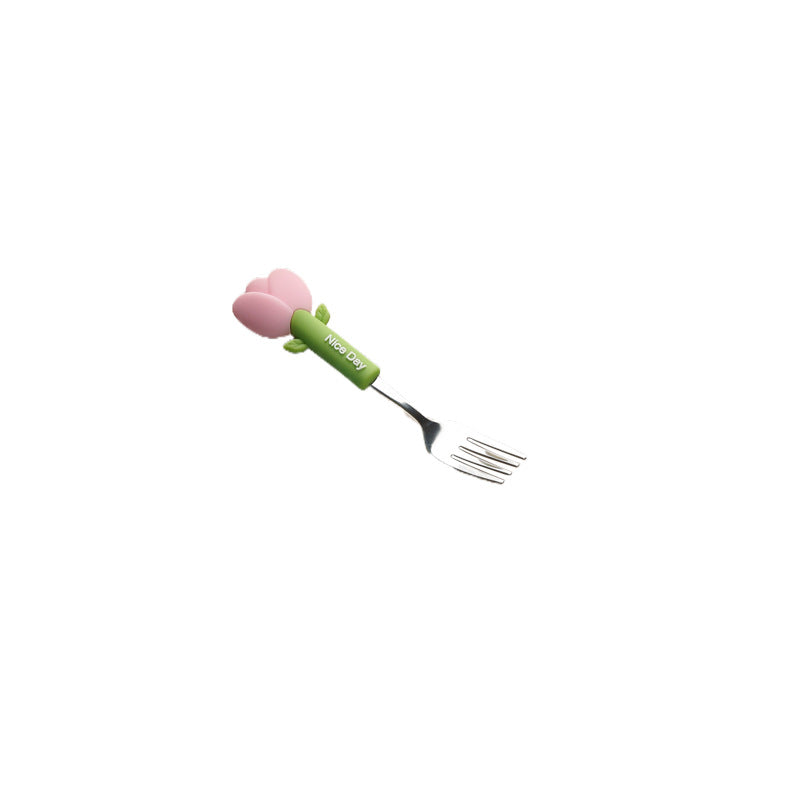 Cartoon dinosaur stainless steel cutlery set - anti-scald handles, forks & spoons, multiple colors available, wholesale children's western dinnerware