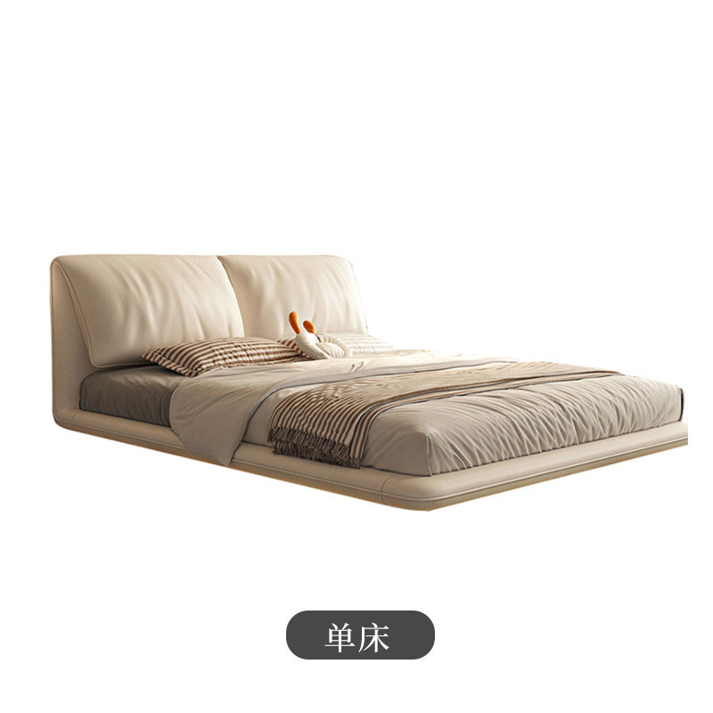 Italian minimalist floating bed - modern cream style with elephant ear design, suspended nappa leather double bed for master bedroom