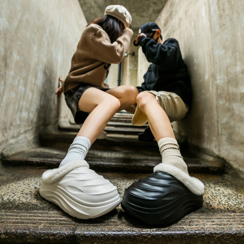 Broken cocoon couple cotton slippers casualnon-slipthick sole home thickenedheattech slippers outwear 2024stuffed slippers