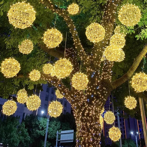 Outdoor waterproof led vine ball light hanging tree round ball street decorative light park square festival project lighting lanterns