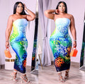 European and american foreign trade women's clothing   summer sexy nightclub bandeau colorful printed dress