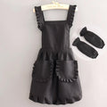 66 workwear overalls with lace-trimmed hem, solid black + sleeves