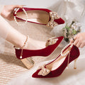Stunning strappy wedding shoes for women, 2024 new collection, high-end xiuhe dress bridal shoes, comfortable red high heels