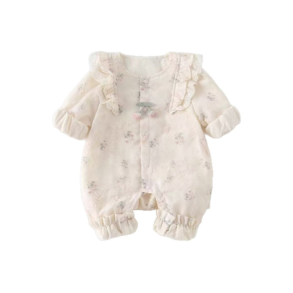 Spring outfit chic romper baby girl floral jumpsuit double layer coat princess style newborn clothes