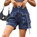 Fashion cross-border foreign trade   new arrival american denim overalls casualflap pocket pants shorts elastic waist women