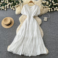 Frenchv neck small diamond elegantdress women's summer k-style waist slimming look a-line cake long skirt dopamine style