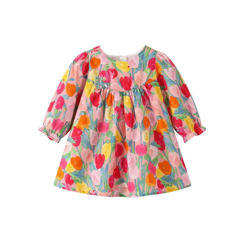 Girls' spring/autumn dress , trendy kids' long-sleeve princess dress, class a sweet style, baby girl dress