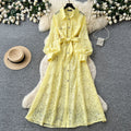 French romantic stand collar lantern sleeve lace dress - women's summer slimming a-line maxi dress - elegant & chic