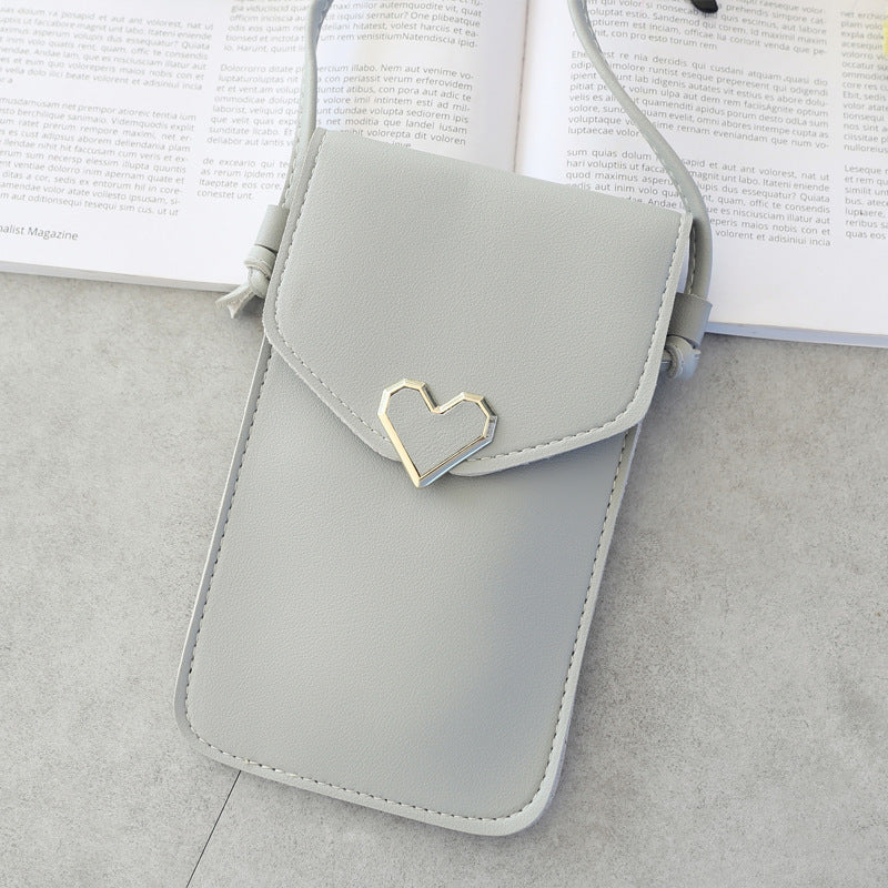 Simple Women's Wallet Mini Crossbody Shoulder Bag PVC Mobile Phone Bag Wallet Touch Screen Heart Leather Tote Bag
