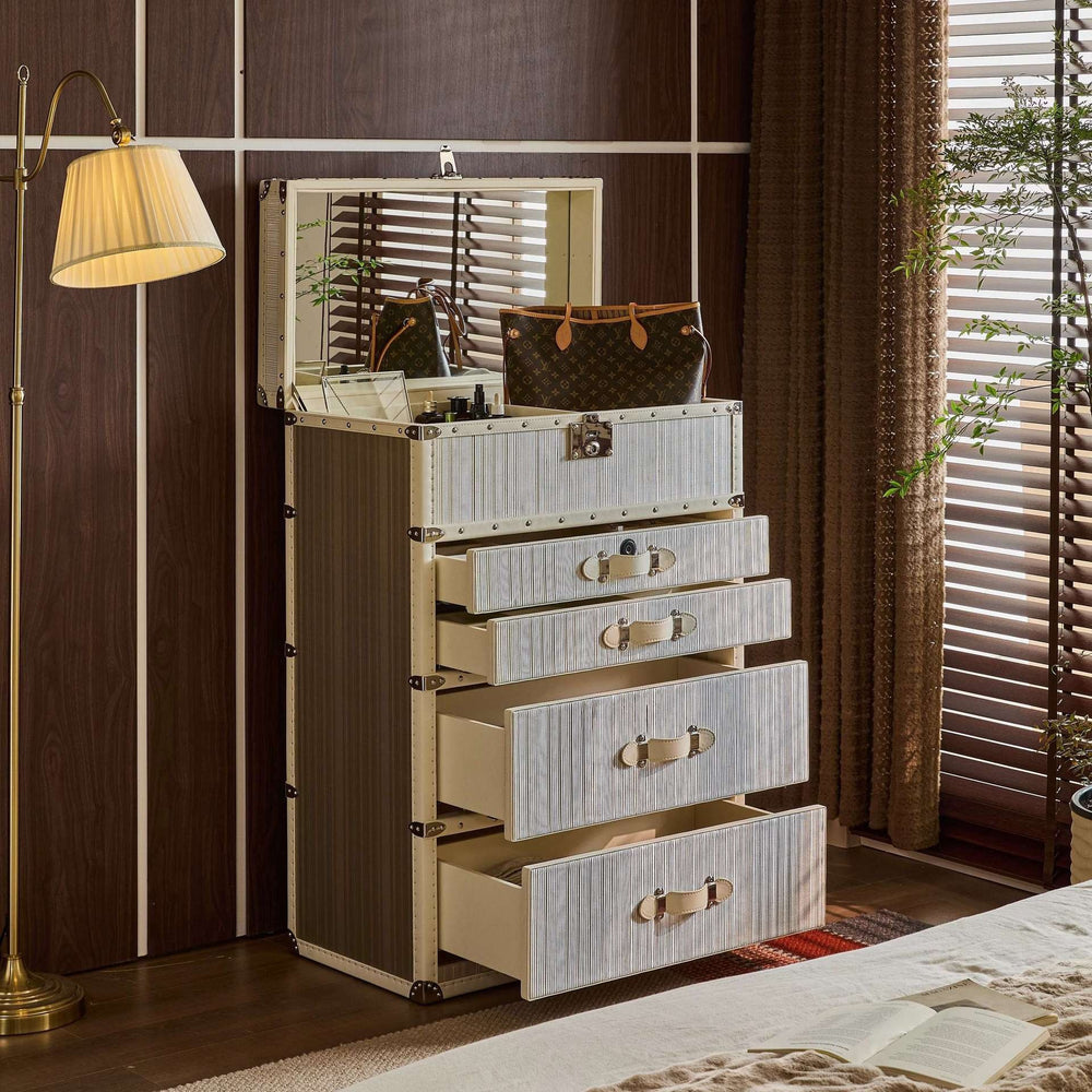French chic copper wire jewelry display cabinet - italian luxury hard case with mirror and drawers