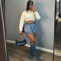 Women's high-waisted denim skirt - european & american cross-border fashion -  summer new arrivals - sexy & spicy girl pleated flared mini skirt