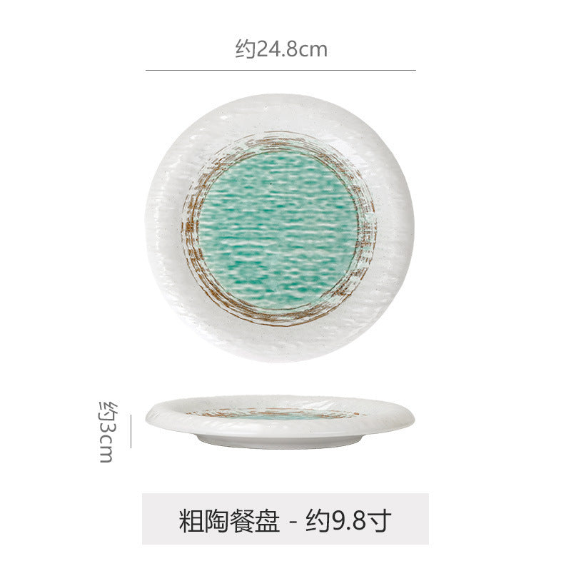 Japanese minimalist ink wash painting ceramic dinner plate - creative, round, ruffled edge, high-end plating for western cuisine, ideal for restaurants and hotels