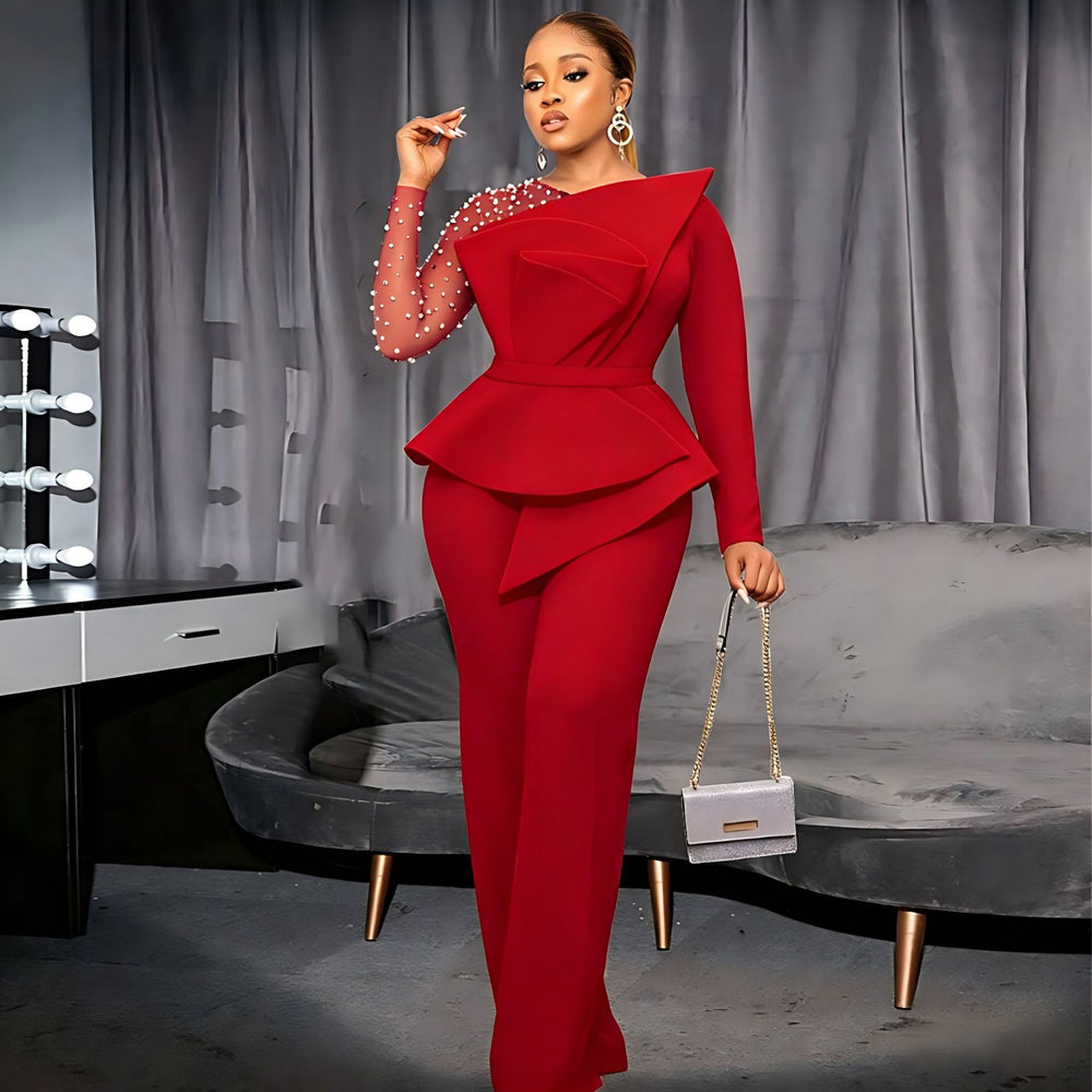 Am220928 designer patchwork beading jumpsuit slimming look banquet dress outfits for women