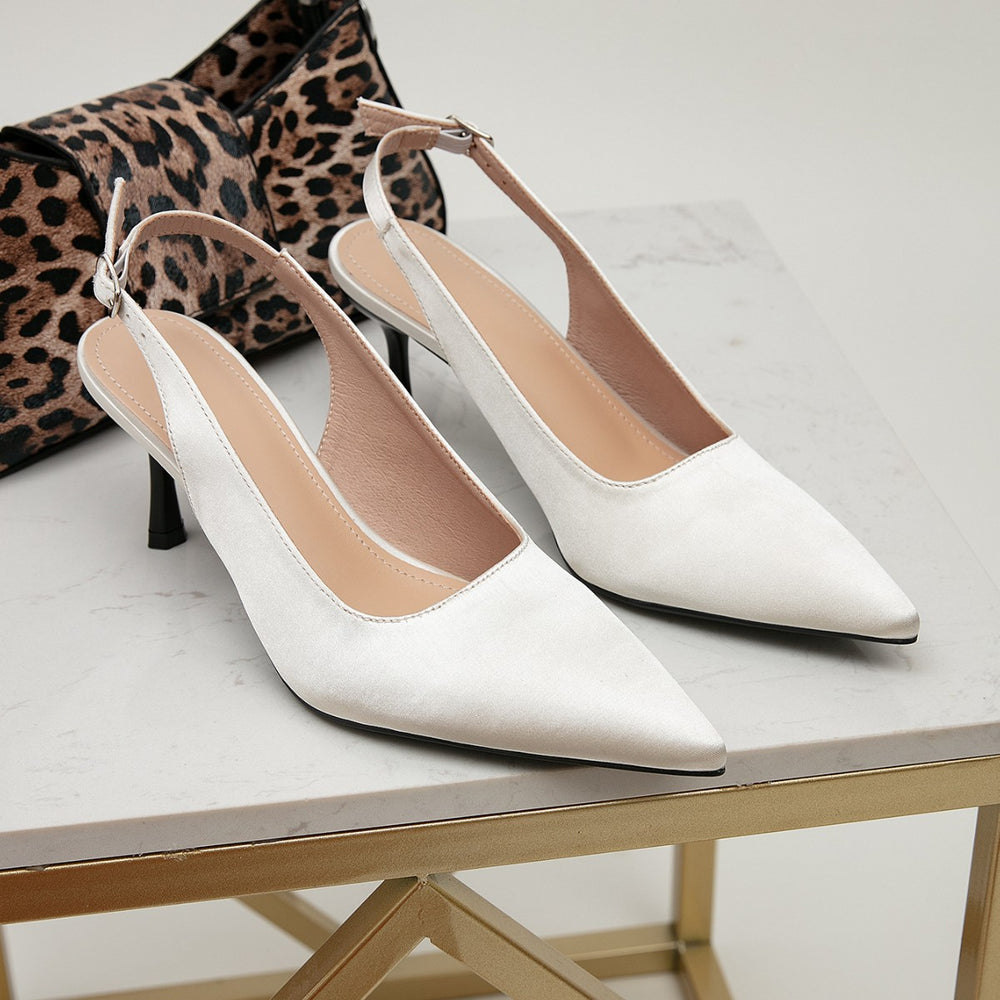 2025 new white satin pointed-toe peep-toe stiletto heels - bridal wedding shoes, elegant socialite style banquet high heels