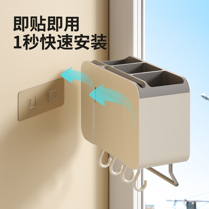 Chopsticks tube rack, kitchen wall-mounted tableware, spoon, chopsticks cage basket, no punching, household upper wall drain storage box