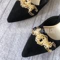 Z's new metallic buckle embellished suede pointed-toe stiletto sandals - stylish plus size women's black pumps